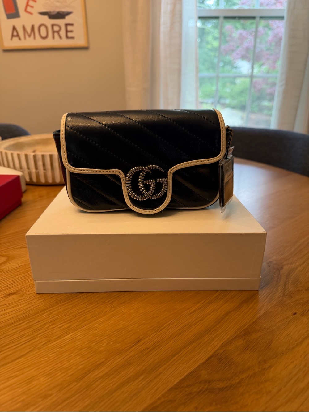 Gucci Navy Quilted Crossbody Marmont with Cream Trim and Signature GG